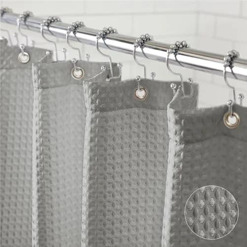 Gray Waffle Style Shower Curtain, 72x72 in, Grey