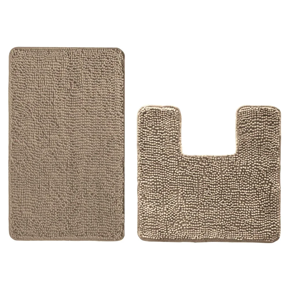 Bath Rug and Square U-shape, 70x24 in, Beige