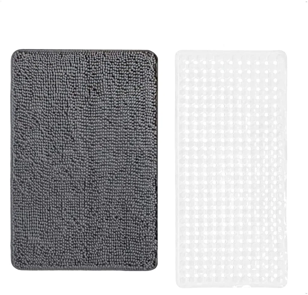 Chenille Bath Rug and Tub, 48x24 in, Grey