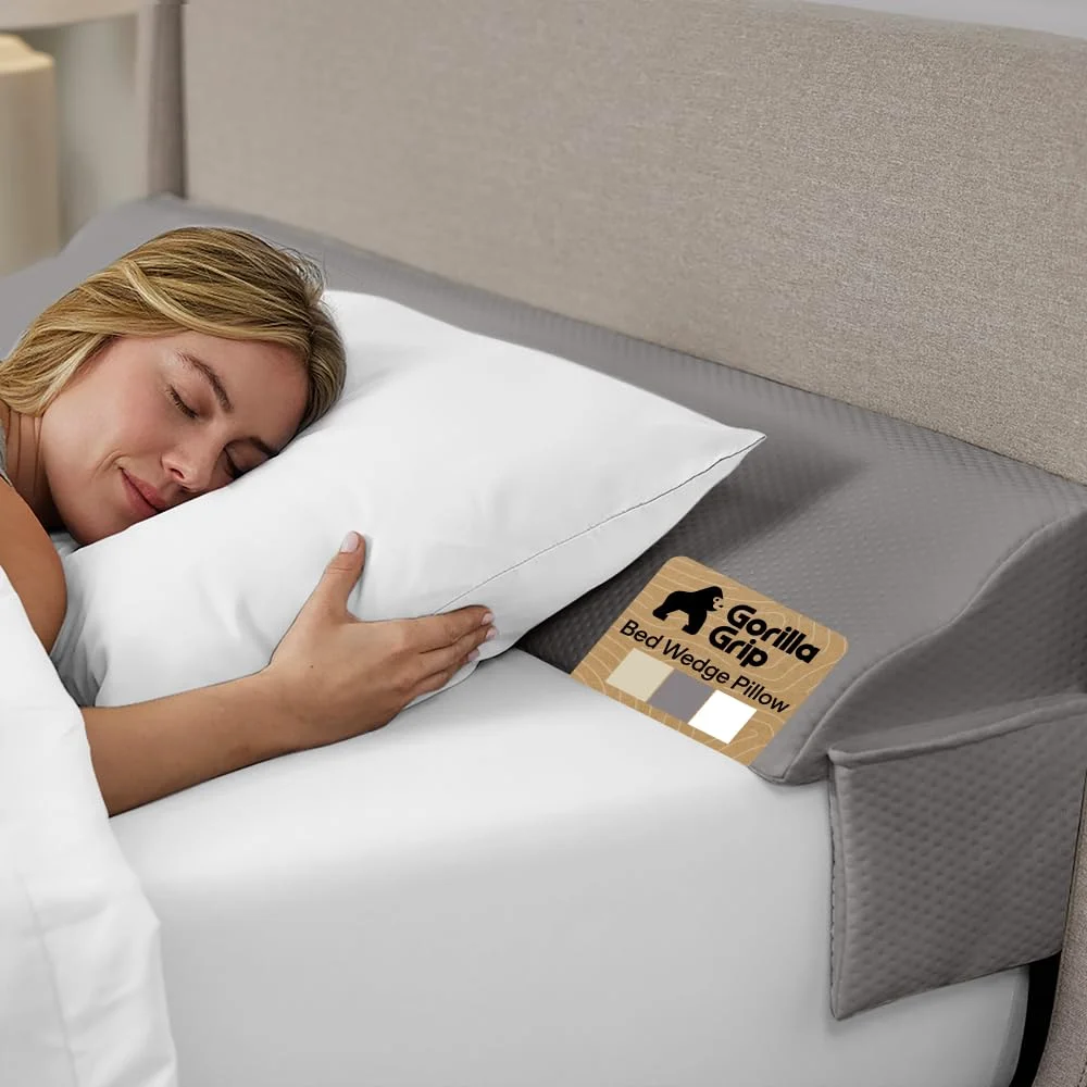 Patented Bed Wedge Pillow, 60x10 in, Gray