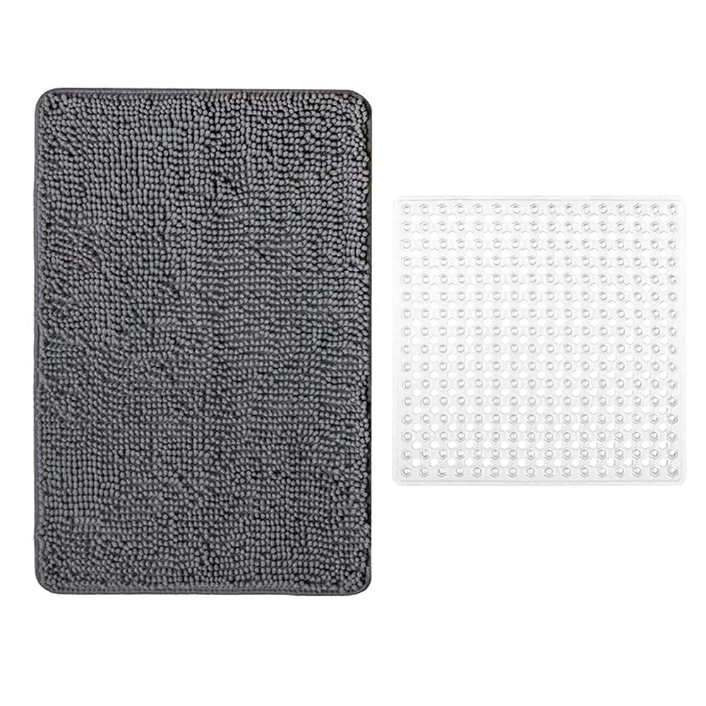 Chenille Bath Rug and Shower, 36x24 in, Gray
