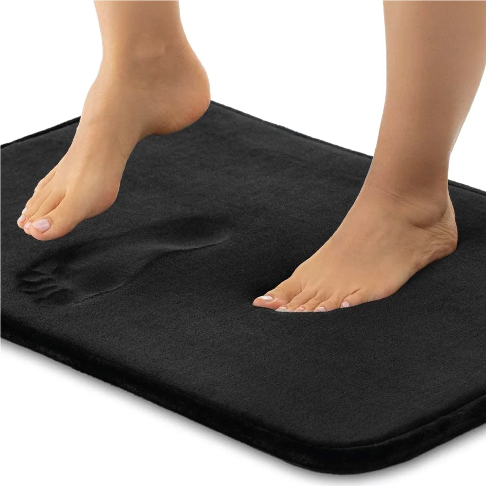 Memory Foam Bath Rug Solid, 24x17 in, Black