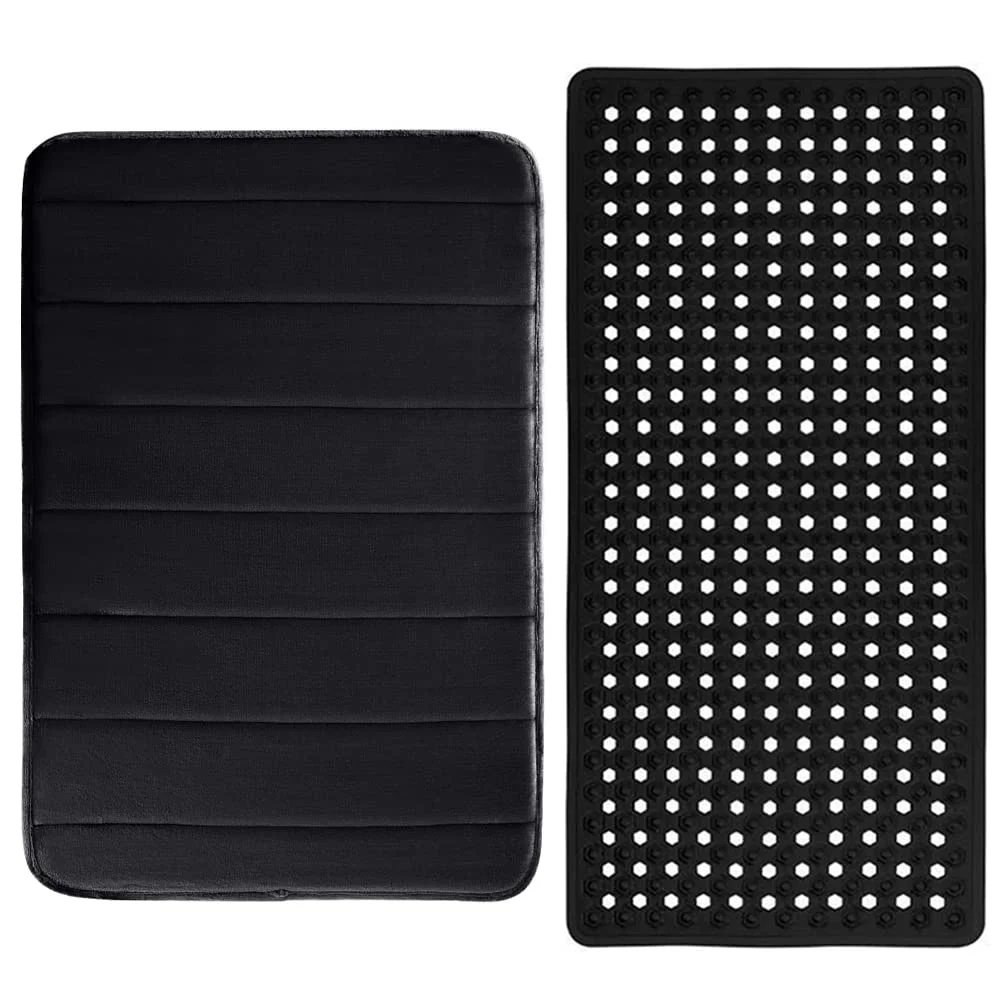 Striped Memory Bath Rug, 24x17 in, Black