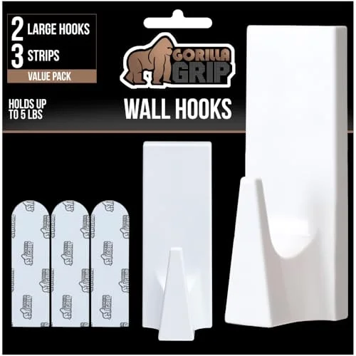 Heavy Duty Adhesive Wall Hook, 2-pack, White