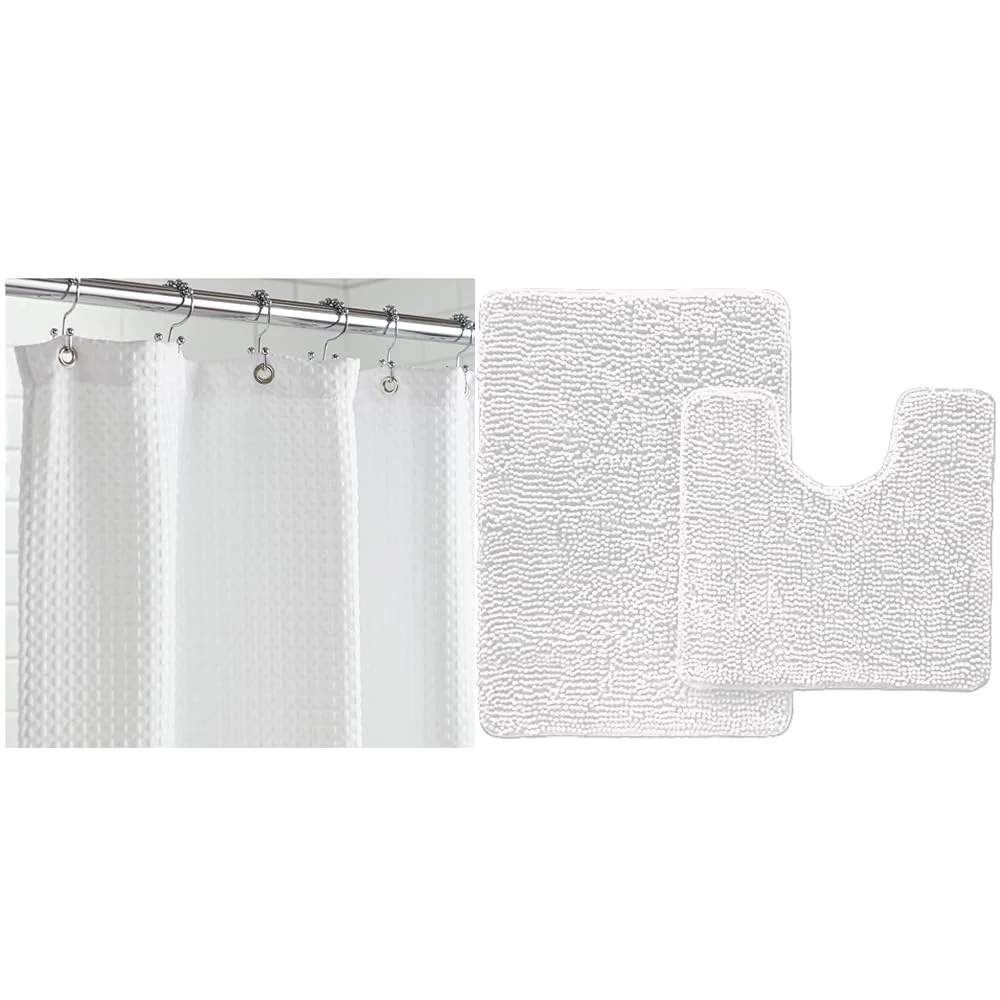 Waffle Shower Curtain and Area, 72x72 in, White